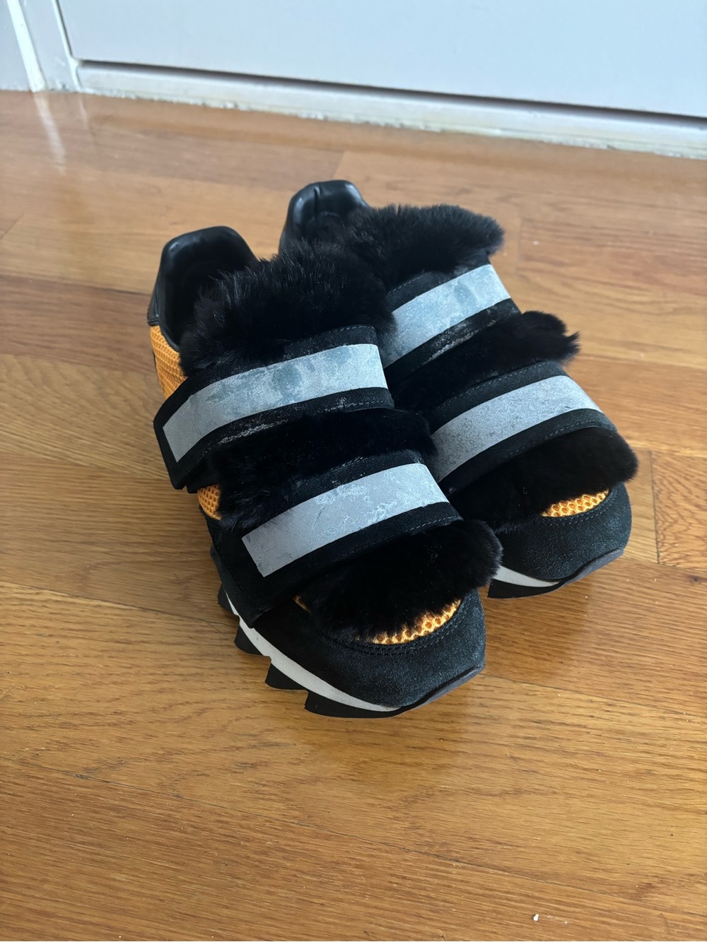 Dolce & Gabbana Black & Orange Fur Strap Sneakers Size 7 Women - Picture 2 of 8